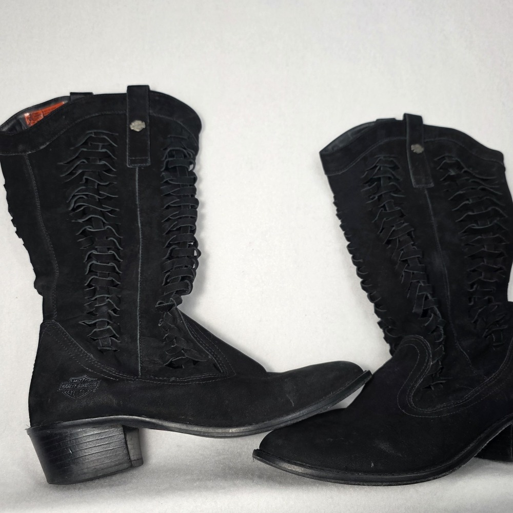 Harley Davidson Women's Suede Leather Biker Boho Boots Medium Black Aalina 7.5